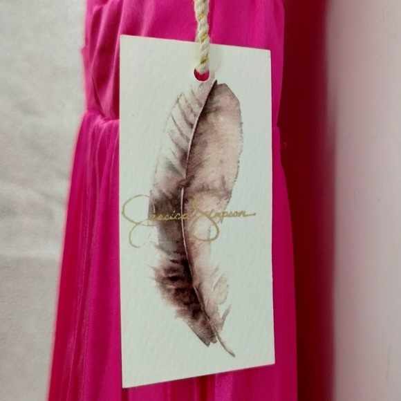 Jessica Simpson Pink Satin Pleated V Neck Tie Back Mini Dress Women's Size Small - Picture 4 of 10